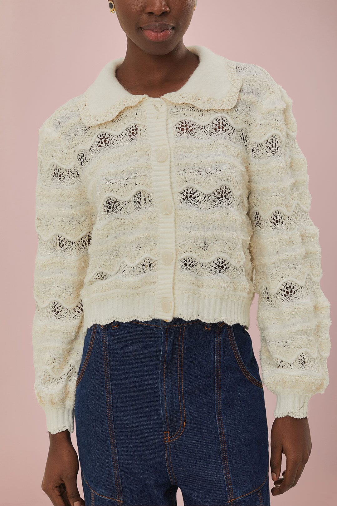 Mixed Stitches Off-White Knit Cardigan