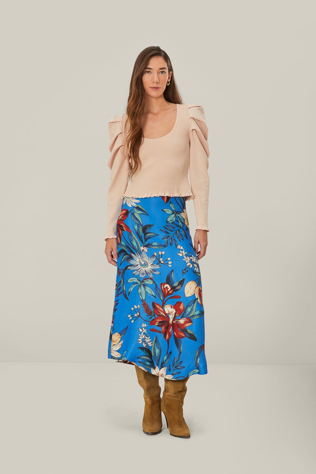 Blue Surreal Flowers LENZING™ ECOVERO™ Midi Skirt