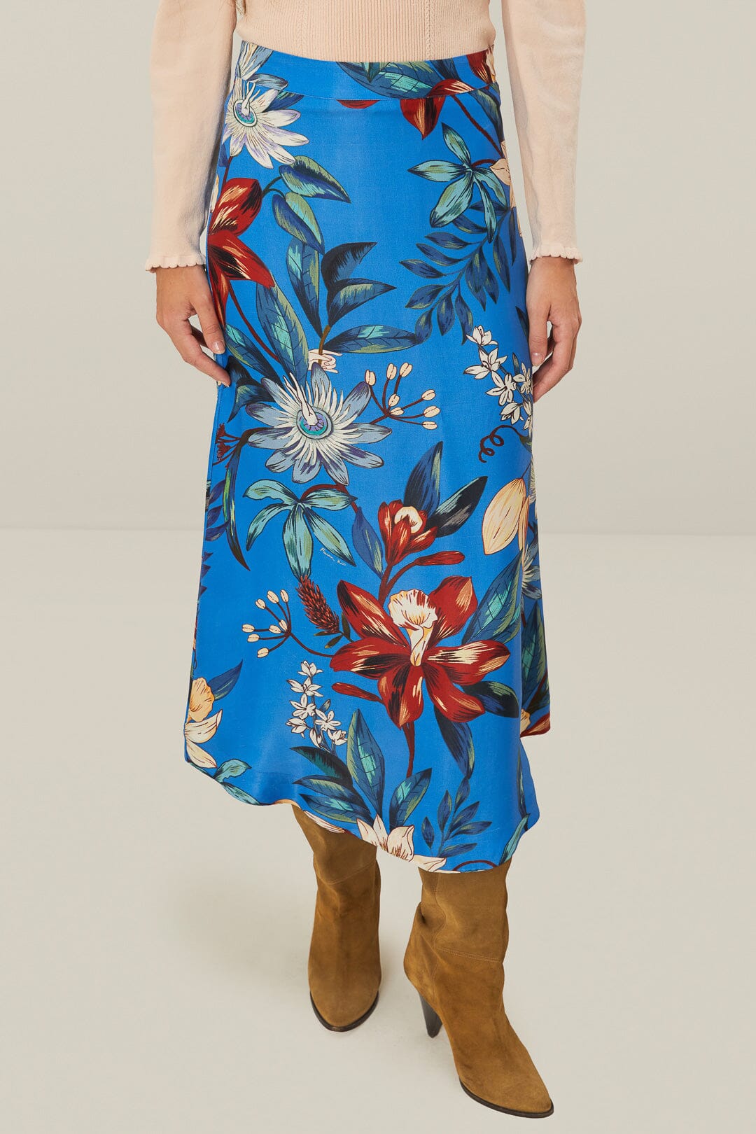 Blue Surreal Flowers LENZING™ ECOVERO™ Midi Skirt