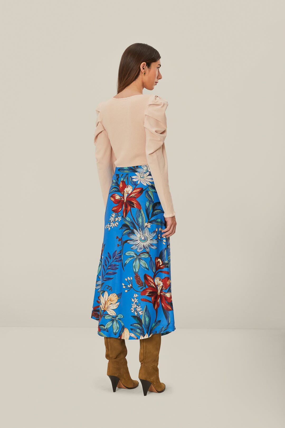 Blue Surreal Flowers LENZING™ ECOVERO™ Midi Skirt