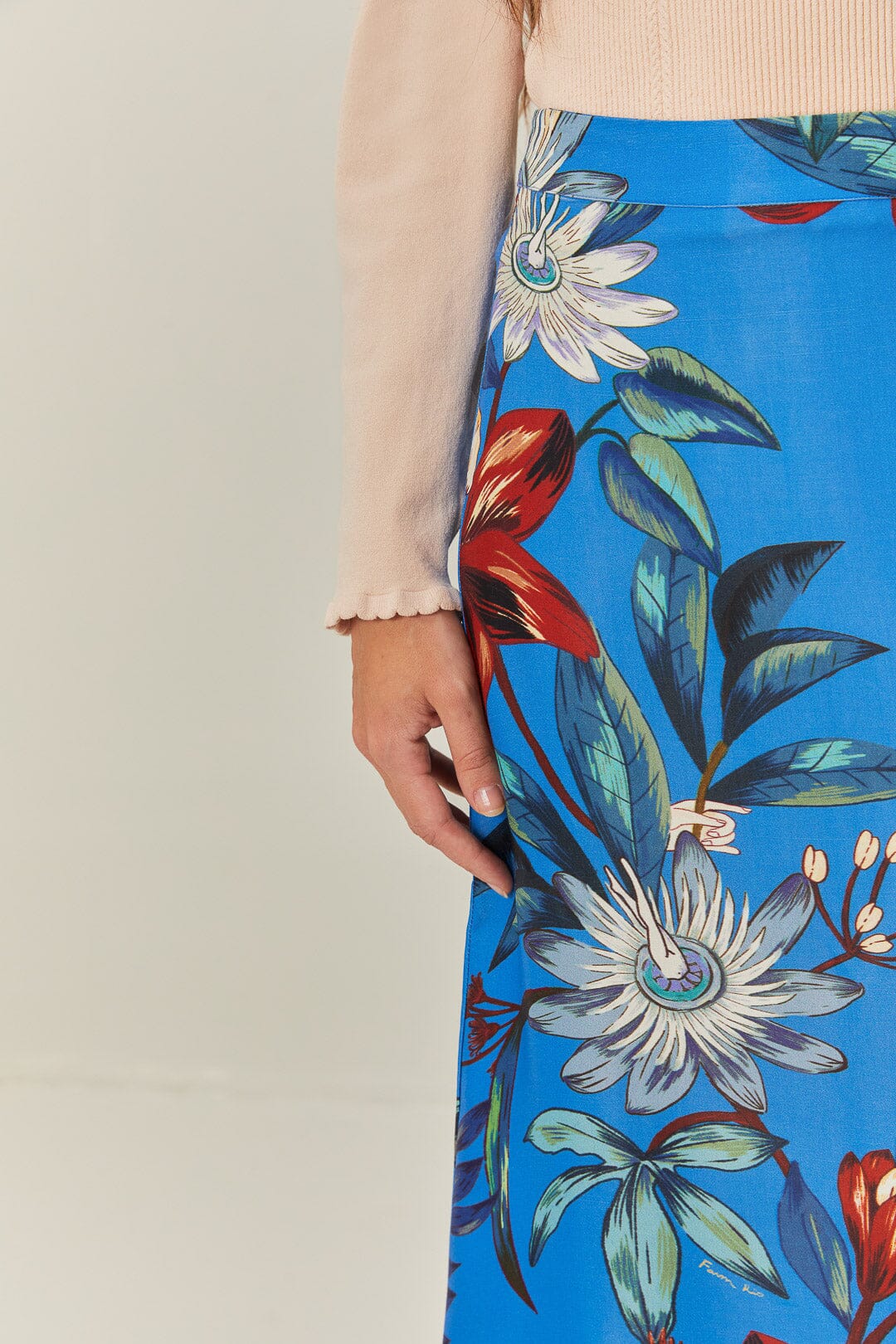 Blue Surreal Flowers LENZING™ ECOVERO™ Midi Skirt