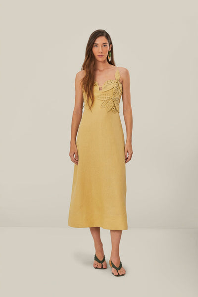 Farm Rio Women's Tonal Floral Midi Dress, Sand, M / Sand Farm Rio Women's Tonal Floral Midi Dress, Sand, M / Sand
