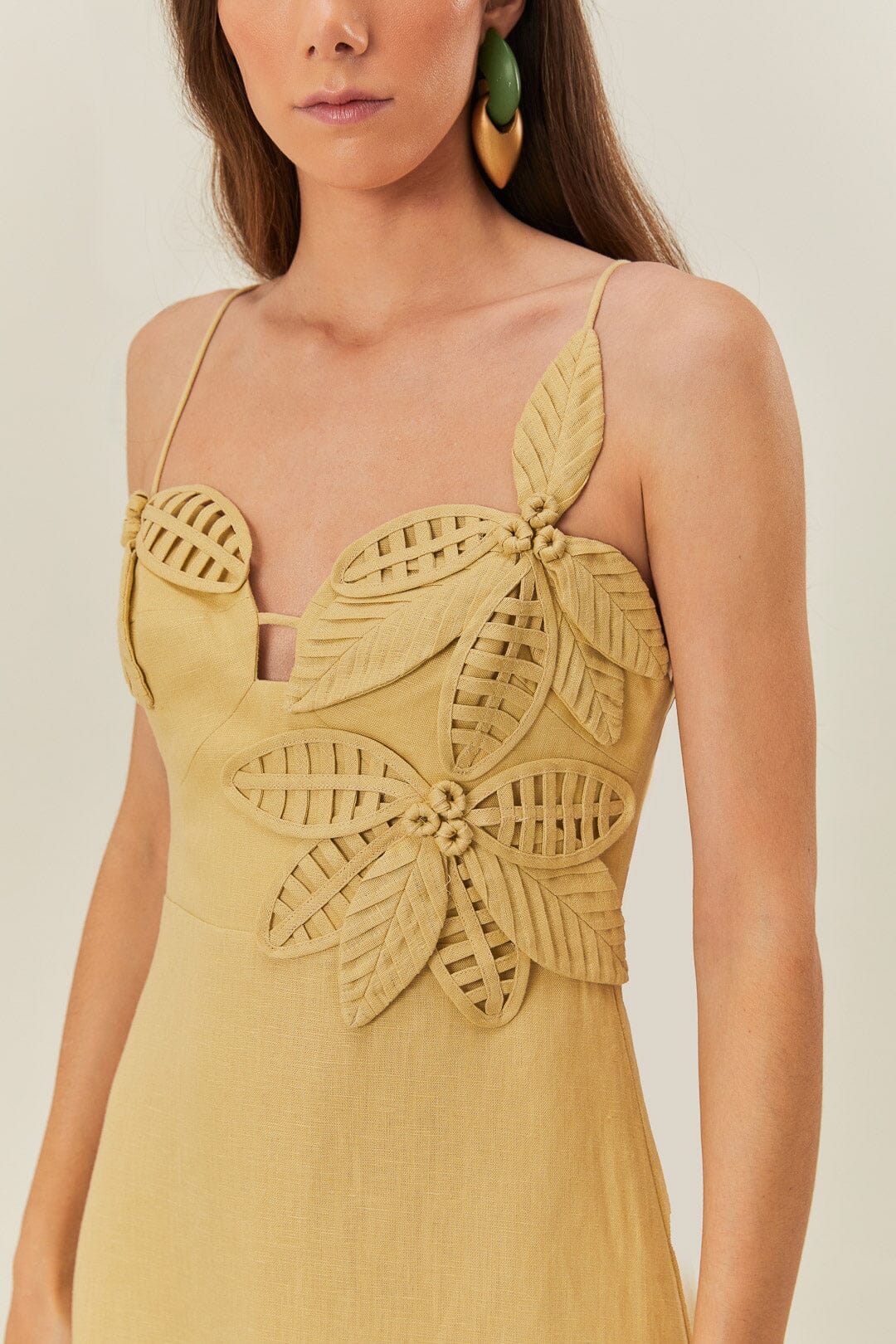 Sand 3D Flower Bodice Midi Dress Sand 3D Flower Bodice Midi Dress