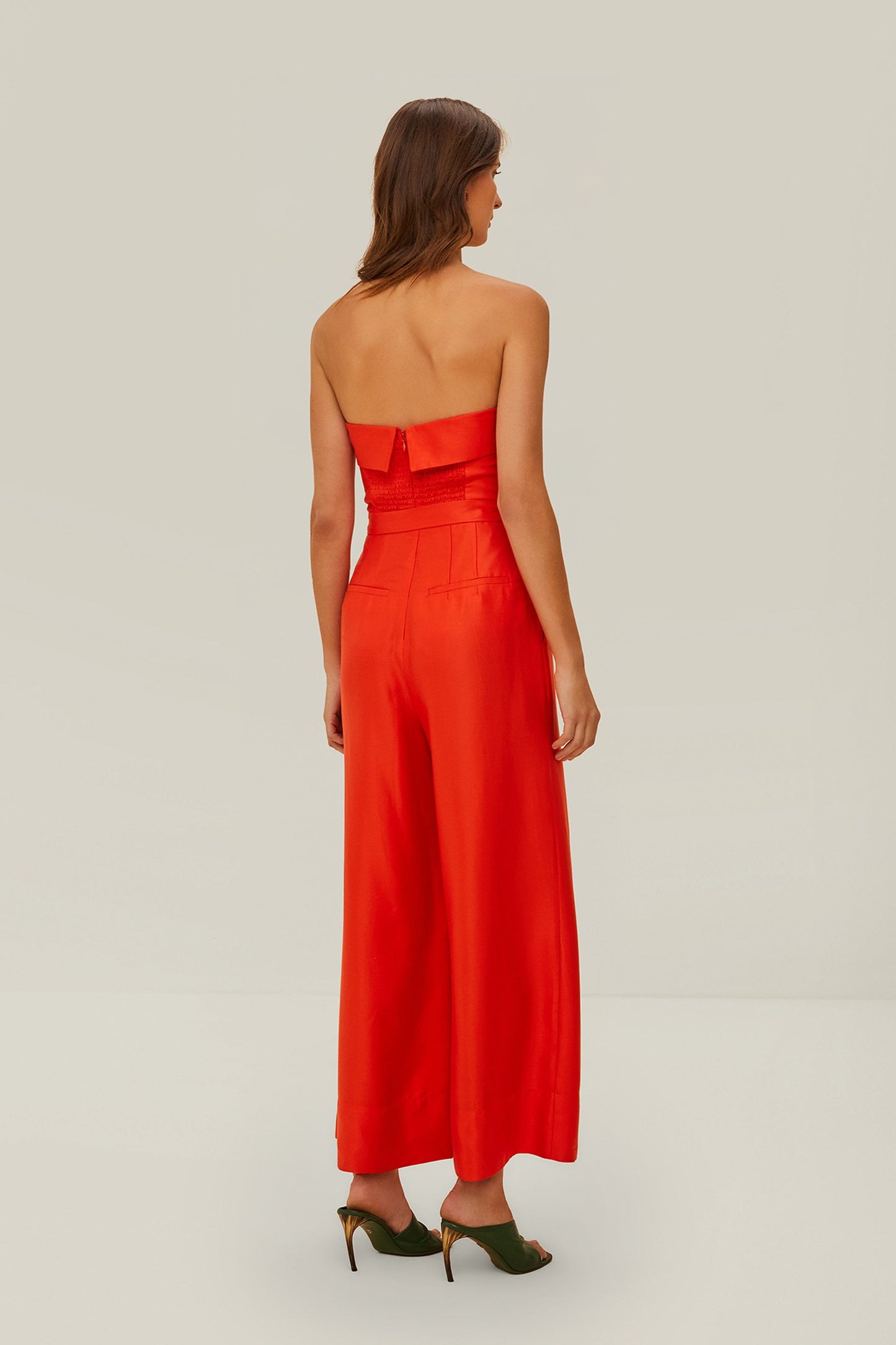 Red Strapless Straight Neckline Jumpsuit