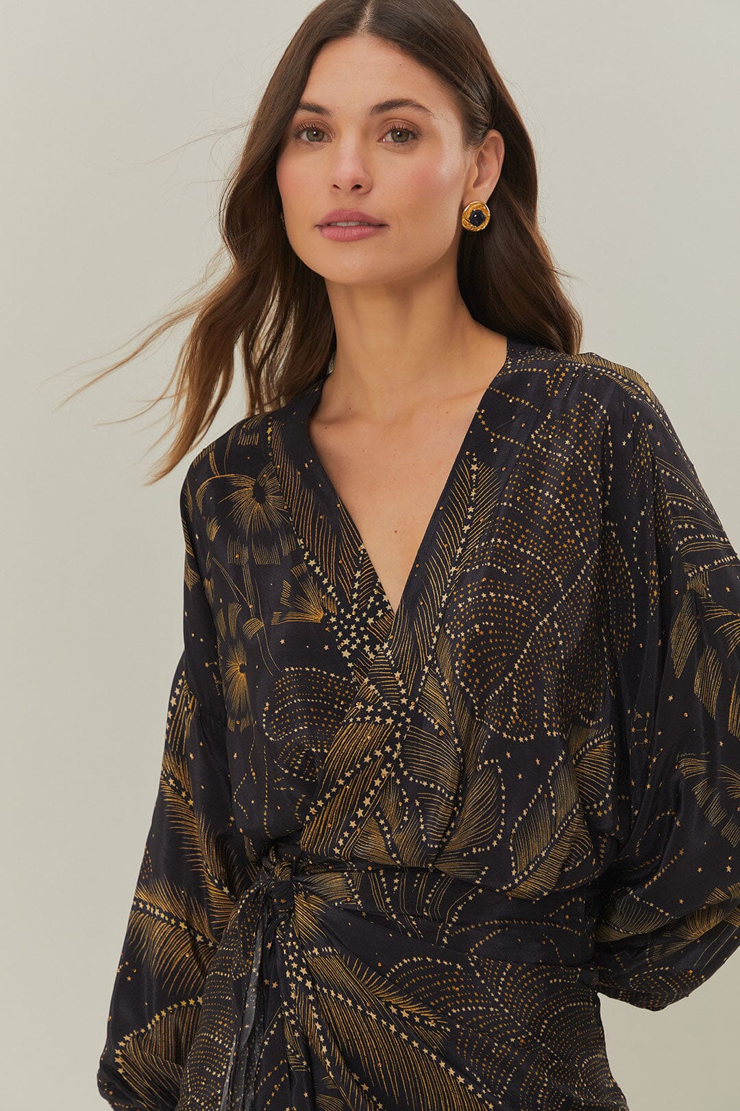 Black Golden Foliage Mini Dress FARM Rio Black Golden Foliage Mini Dress FARM Rio