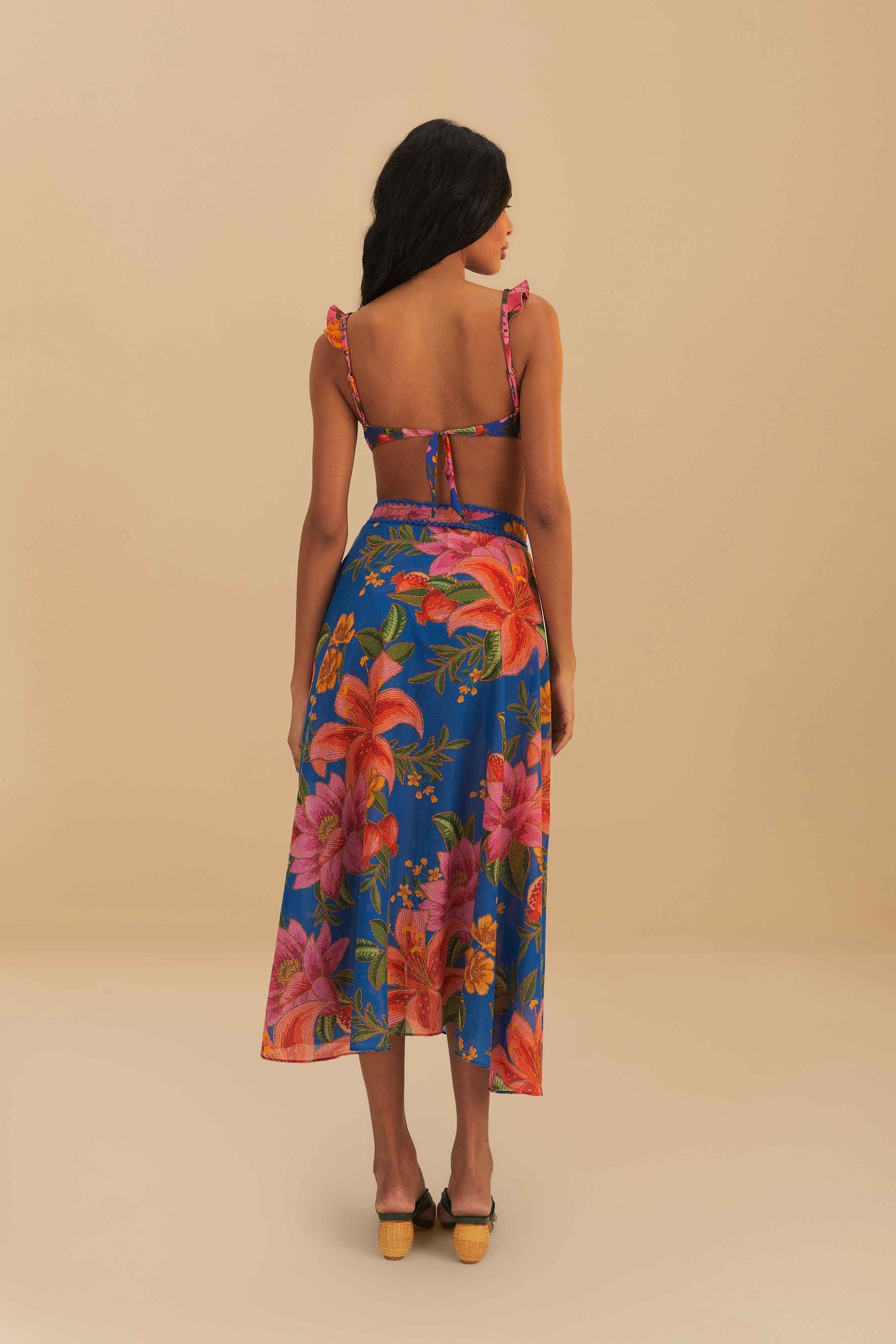 Blue Summer Fruit Midi Skirt