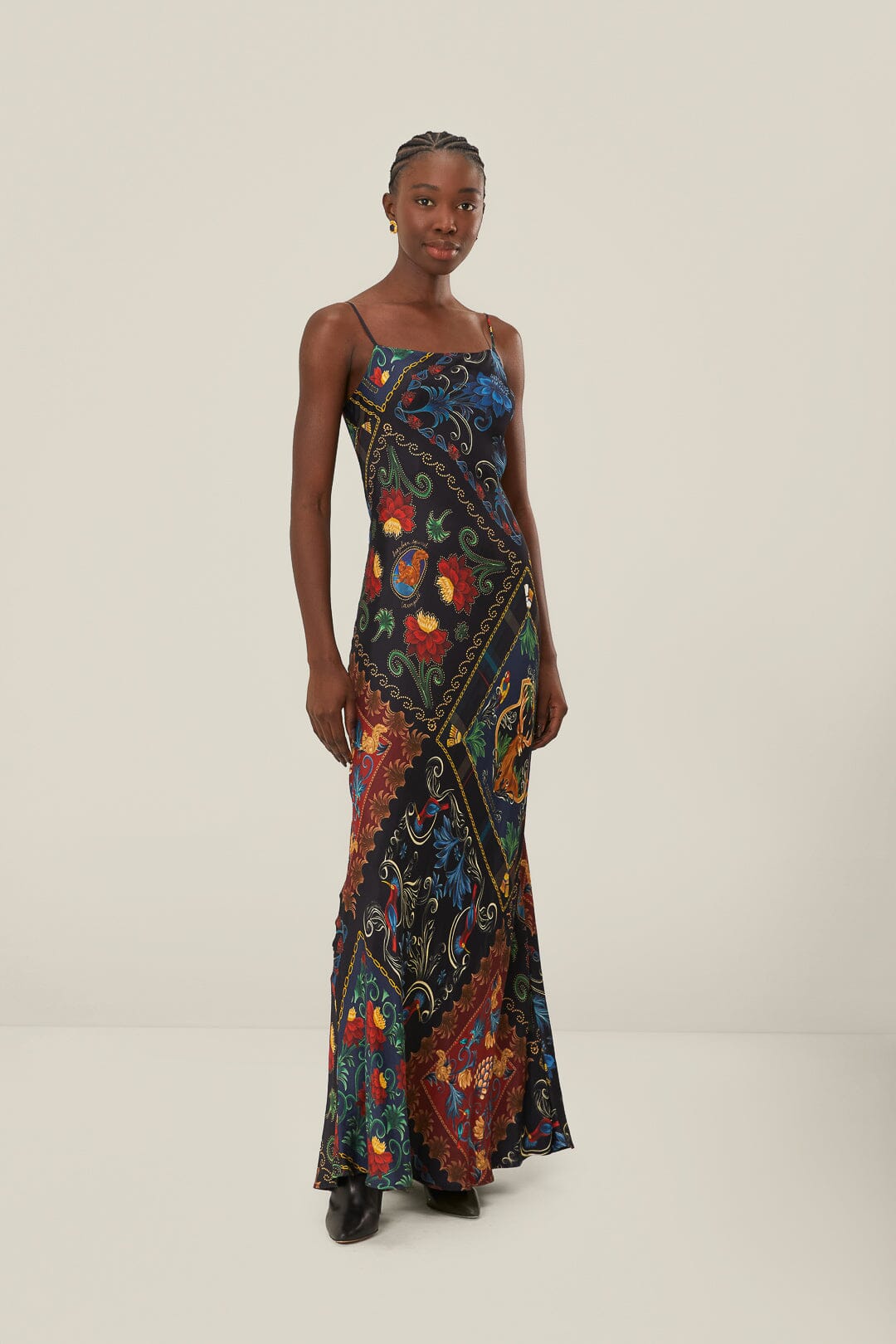 Black Mixed Arabesque Scarves Sleeveless LENZING™ ECOVERO™ Maxi Dress