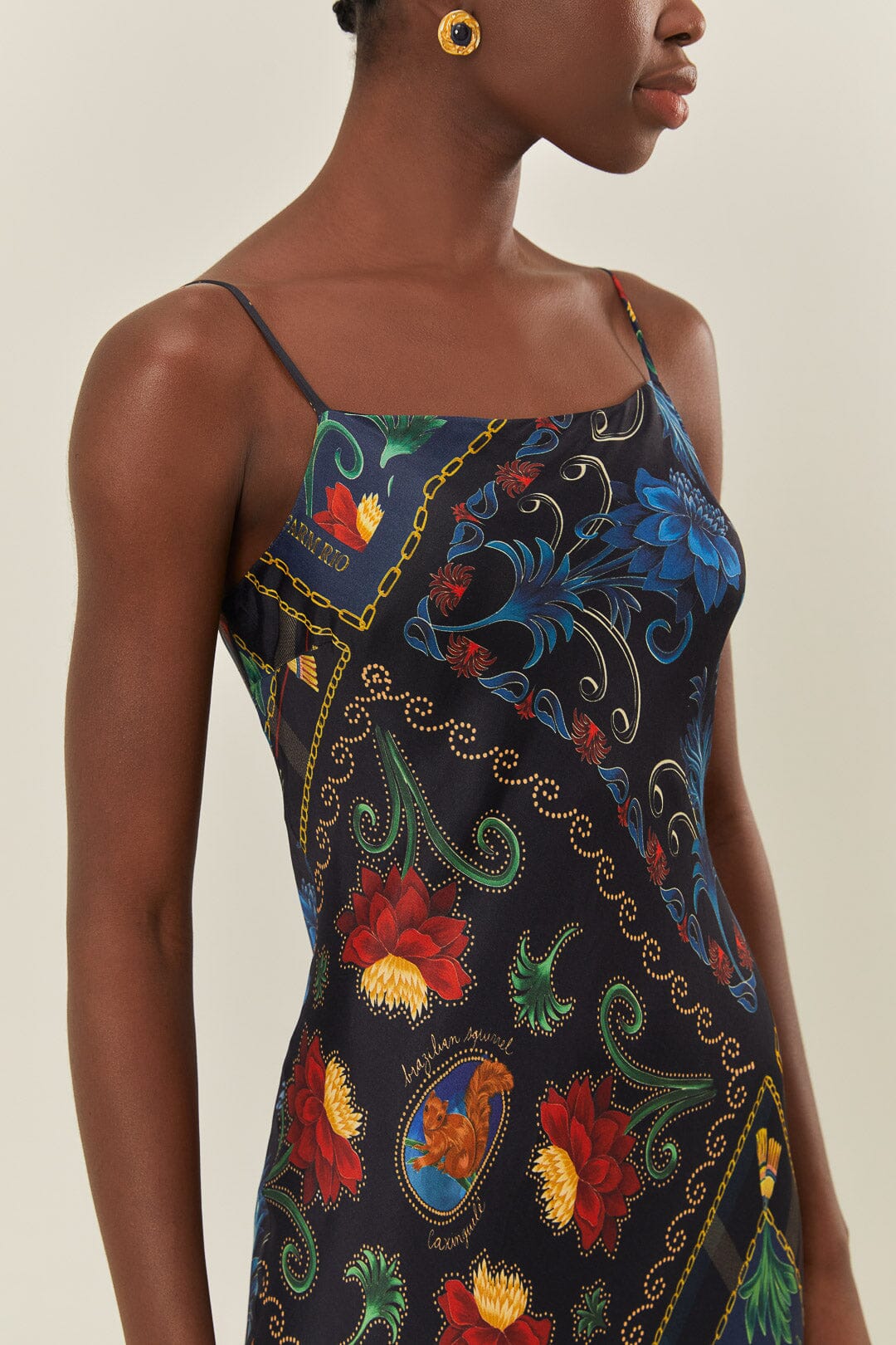 Black Mixed Arabesque Scarves Sleeveless LENZING™ ECOVERO™ Maxi Dress