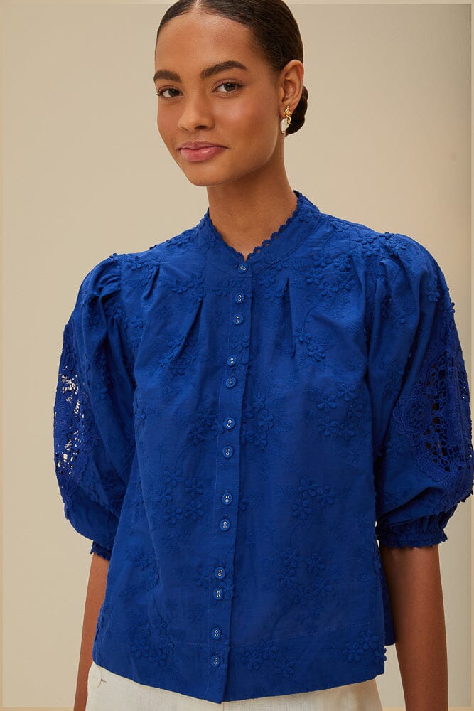 Blue navy 3D flower blouse