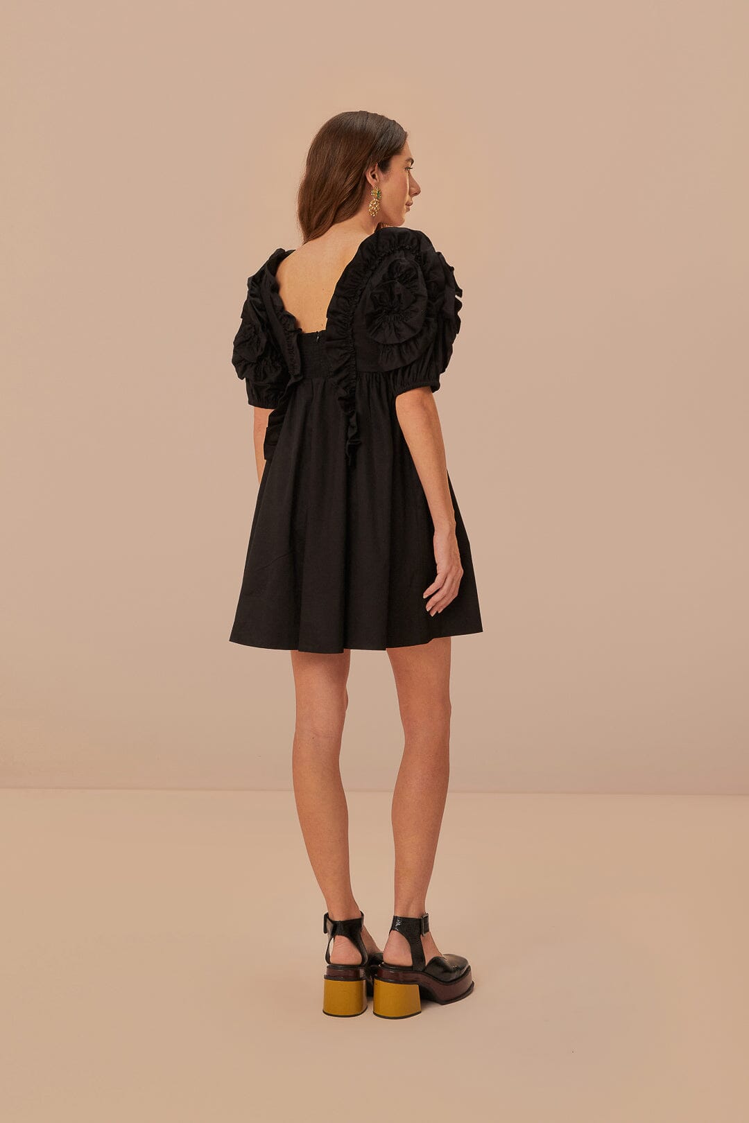 Black Ruffle Short Sleeve Mini Dress