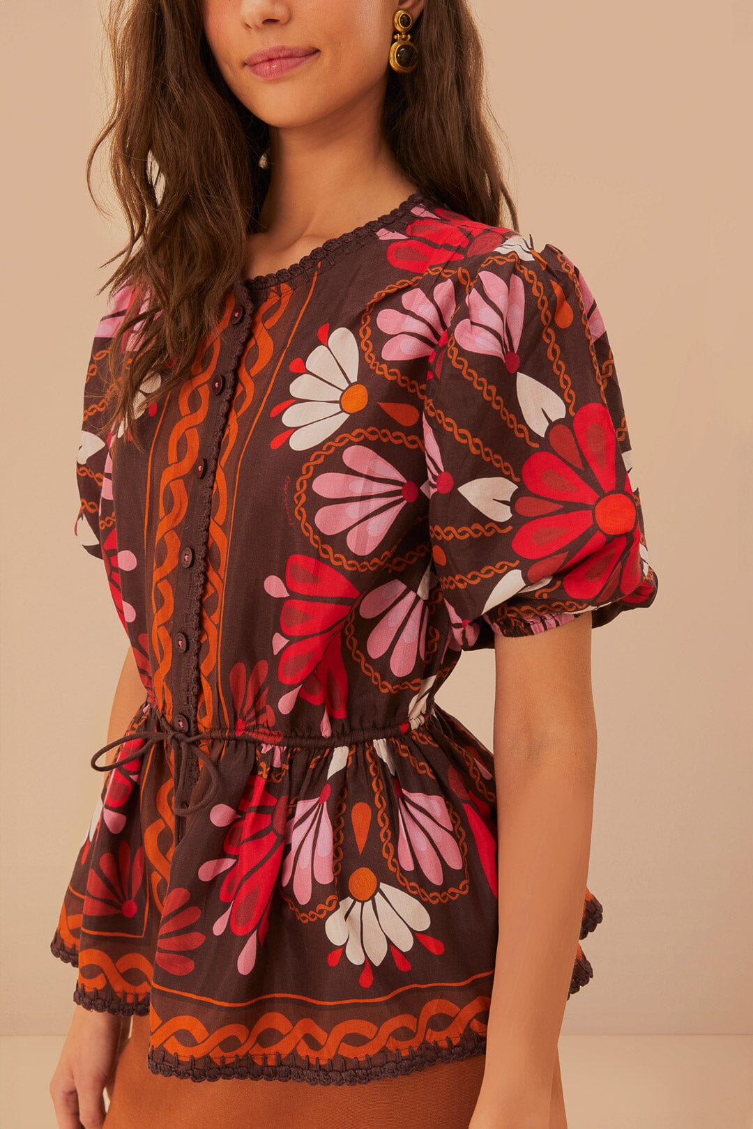 Miranda Brown Short Sleeve Blouse