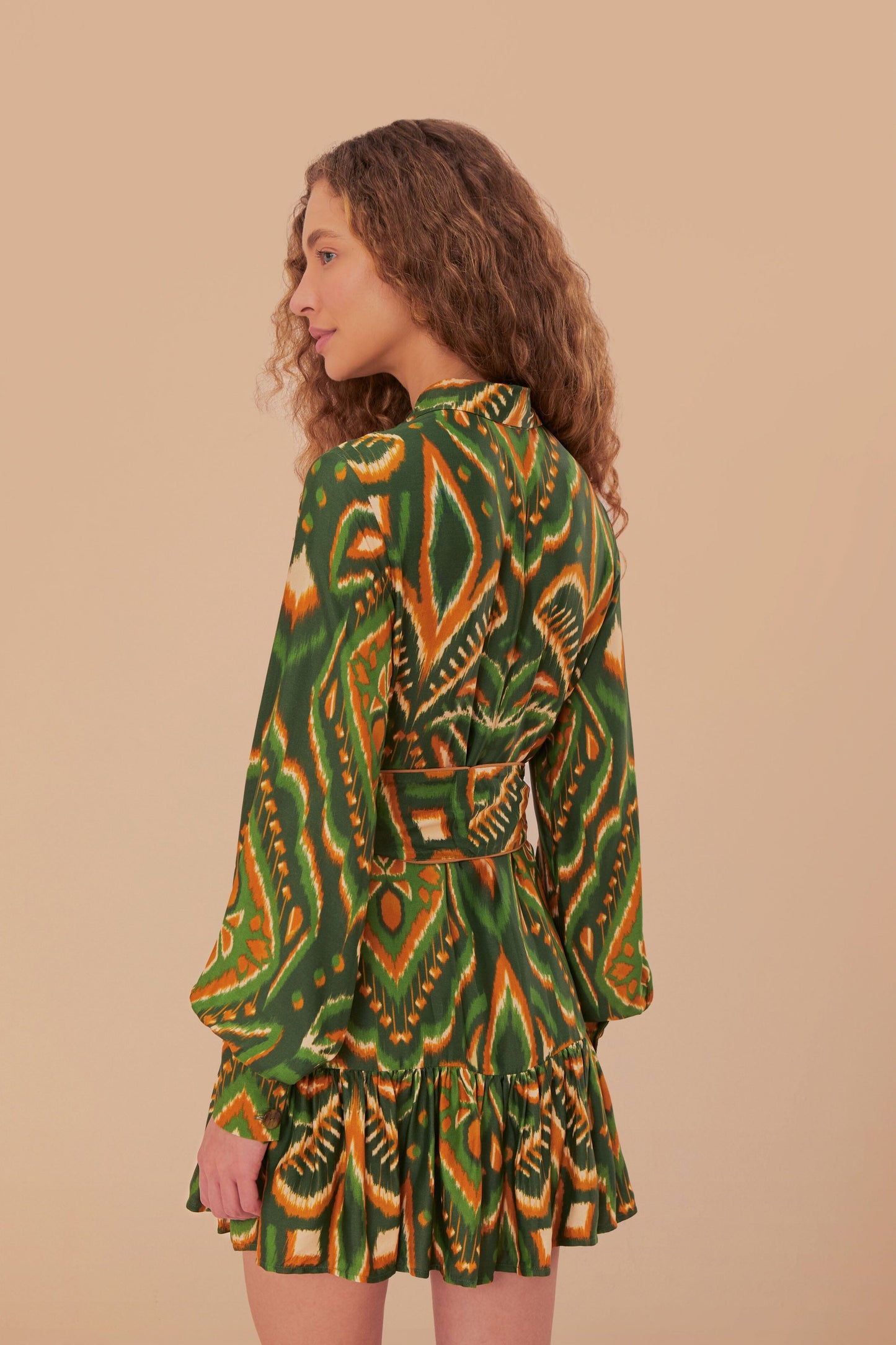 Green Pineapple Ikat LENZING ECOVERO Viscose Mini Dress FARM Rio Green Pineapple Ikat LENZING ECOVERO Viscose Mini Dress FARM Rio