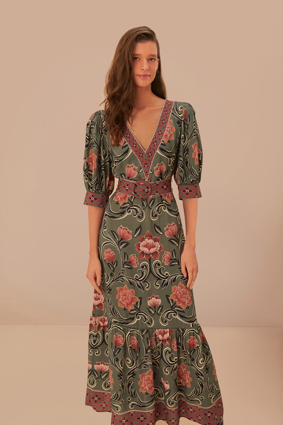 Arabesque Floral Green Maxi Dress