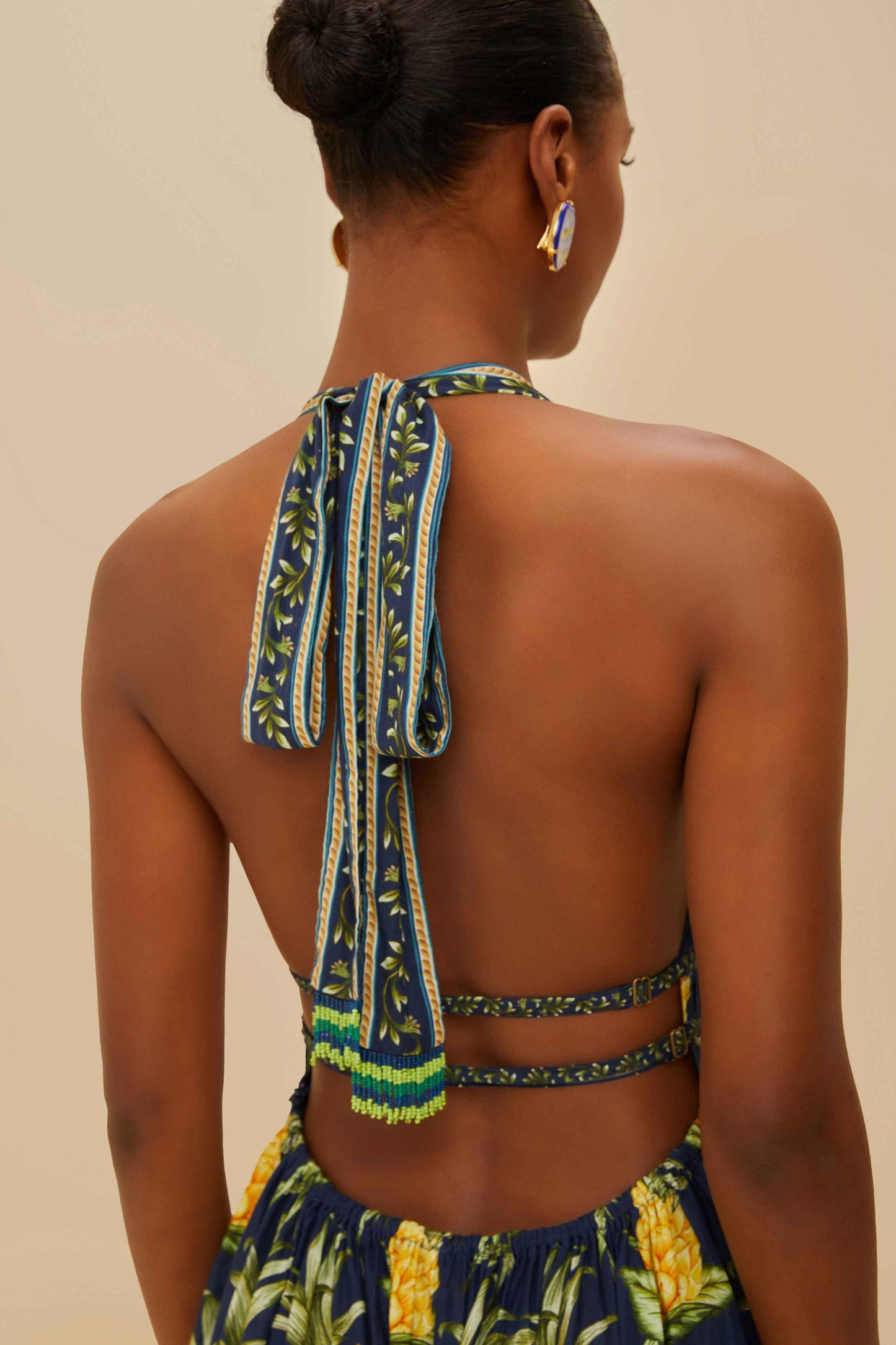 Delicate Pineapple Navy Blue Midi Dress Sleeveless