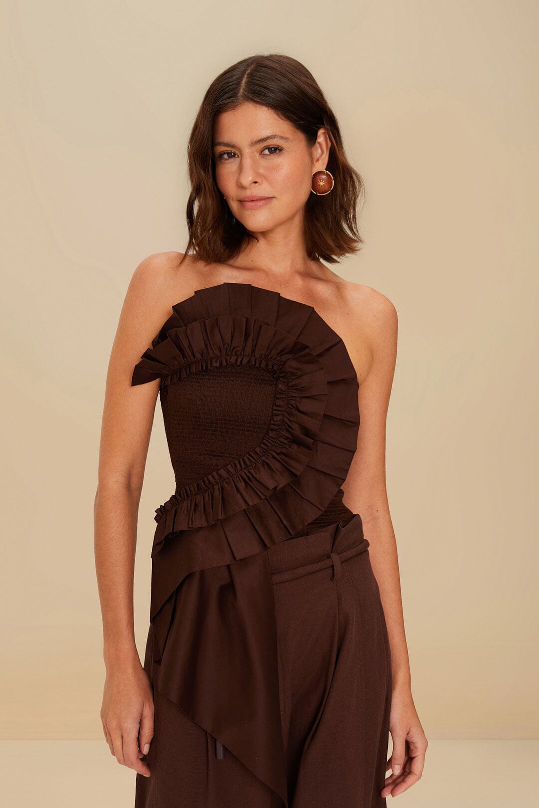 Dark Brown Smocked Organic Cotton Top