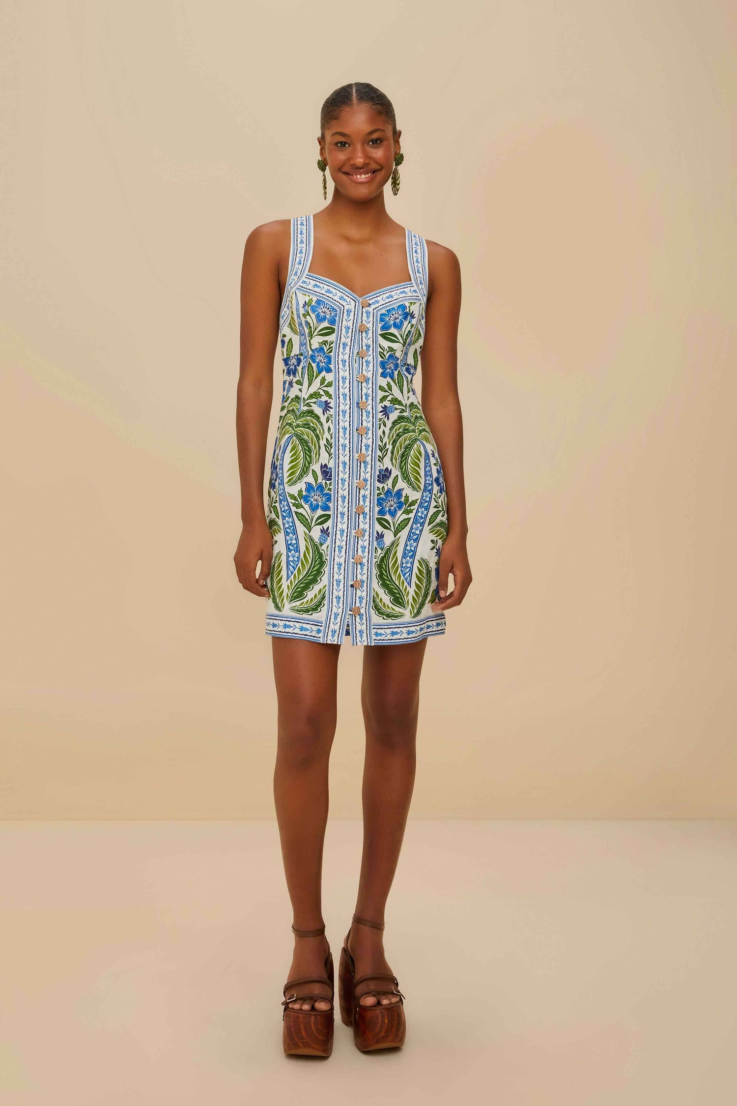 Off-White Tropicance Porcelain Garden Euroflax™ Premium Linen Mini Dress