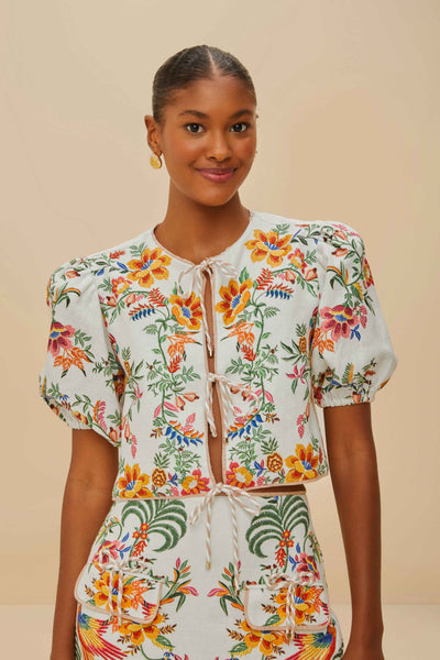 off-white delicate forest scarves organic cotton mini dress Farm Rio Women's Delicate Forest Scarves Blouse - White - Size XS