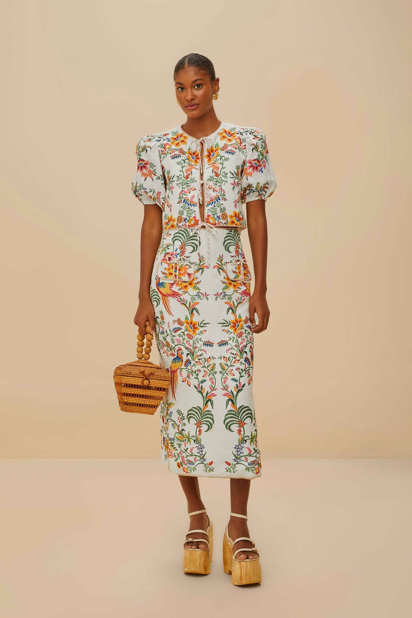 Off-White Delicate Forest Scarves Euroflax™ Premium Linen Blouse