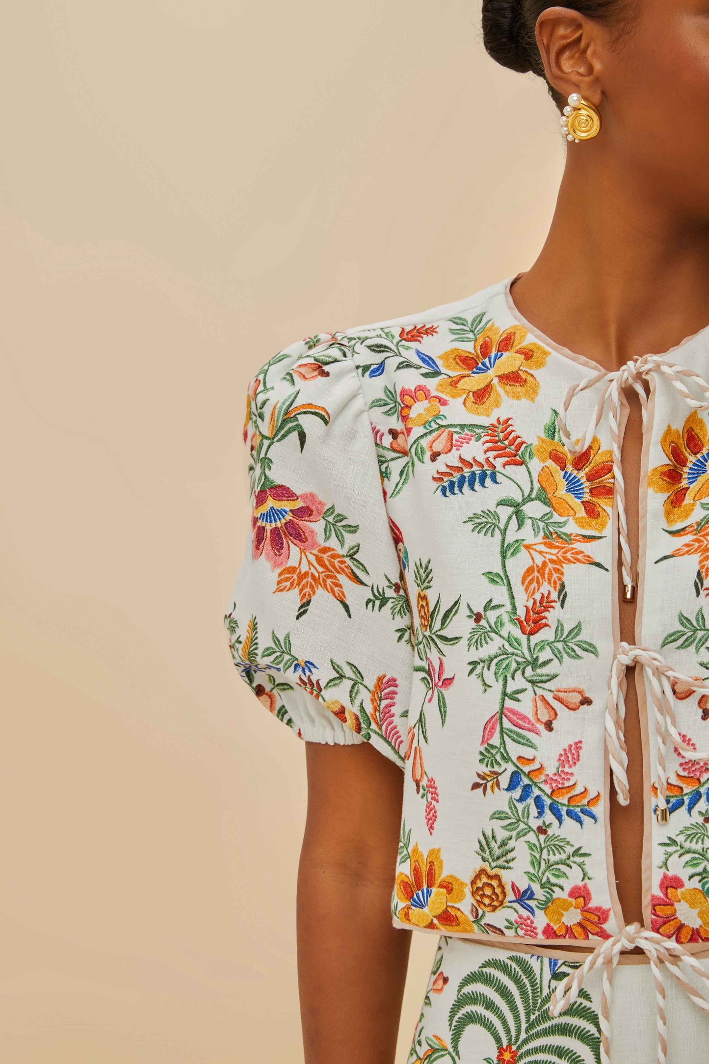 Off-White Delicate Forest Scarves Euroflax™ Premium Linen Blouse