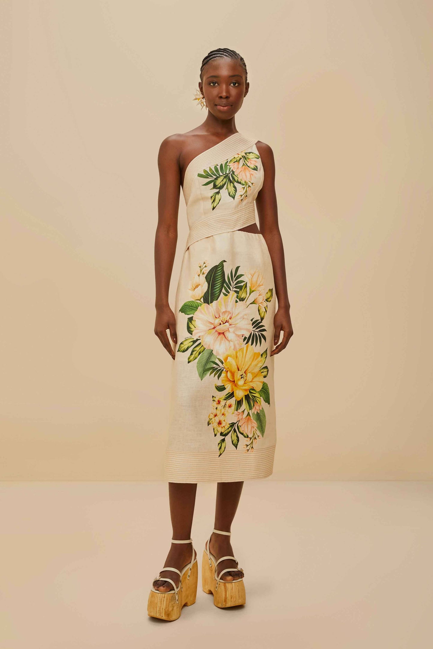 Garden Cascade Sand Midi Dress