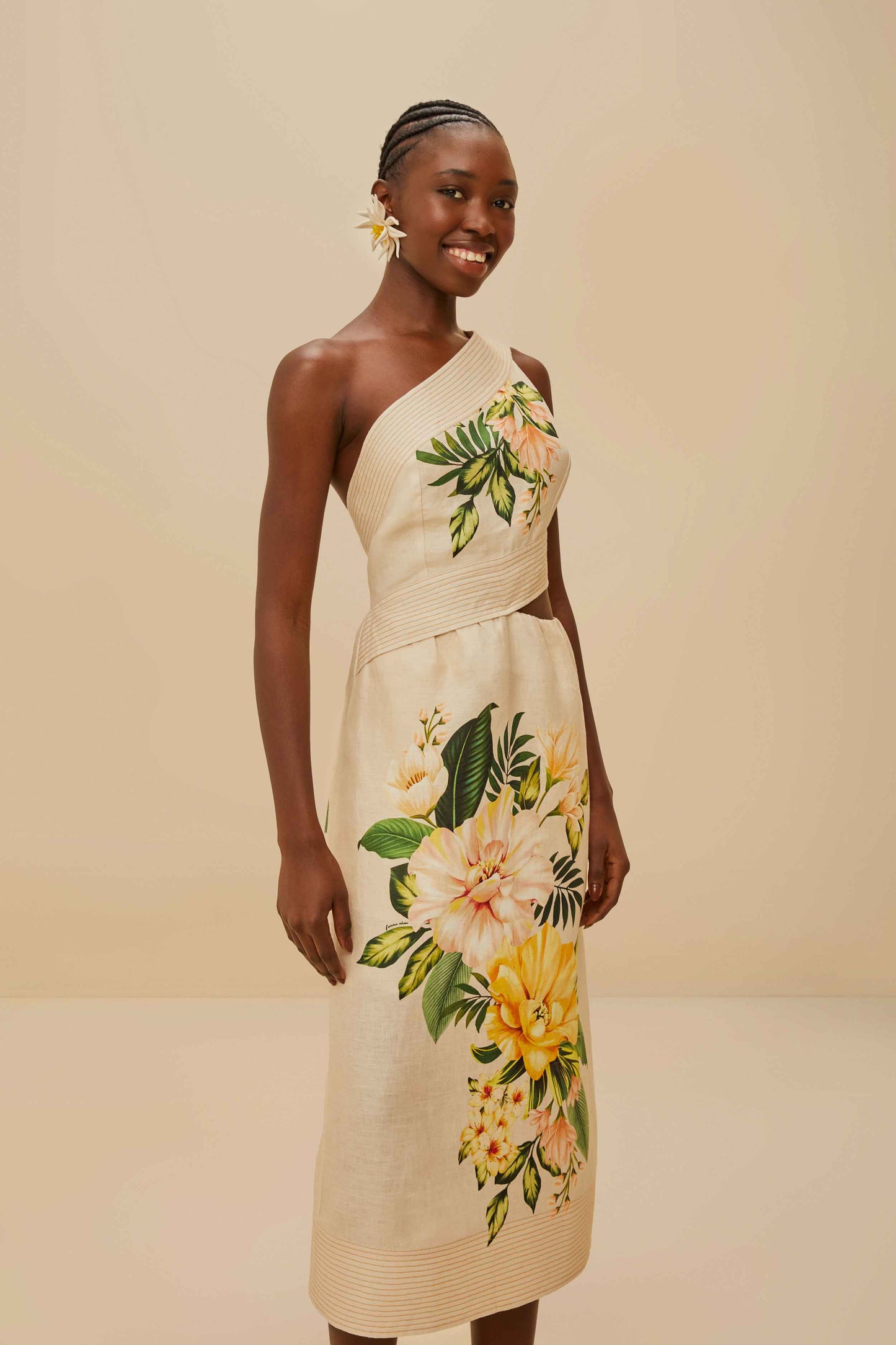 Garden Cascade Sand Midi Dress