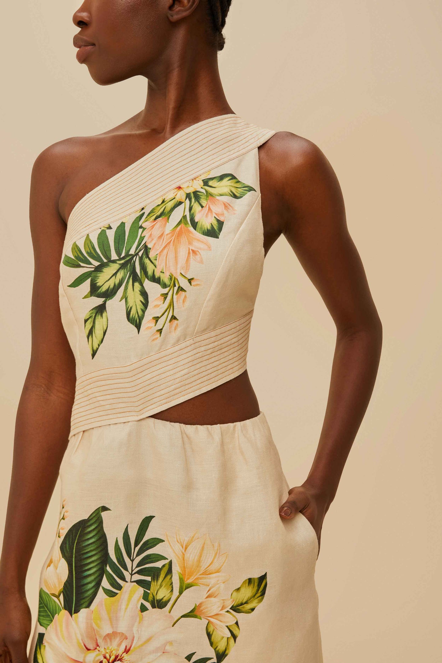 Garden Cascade Sand Midi Dress