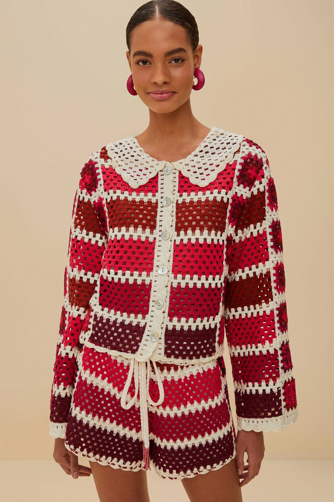Red Colorful Crochet Tiles Shirt