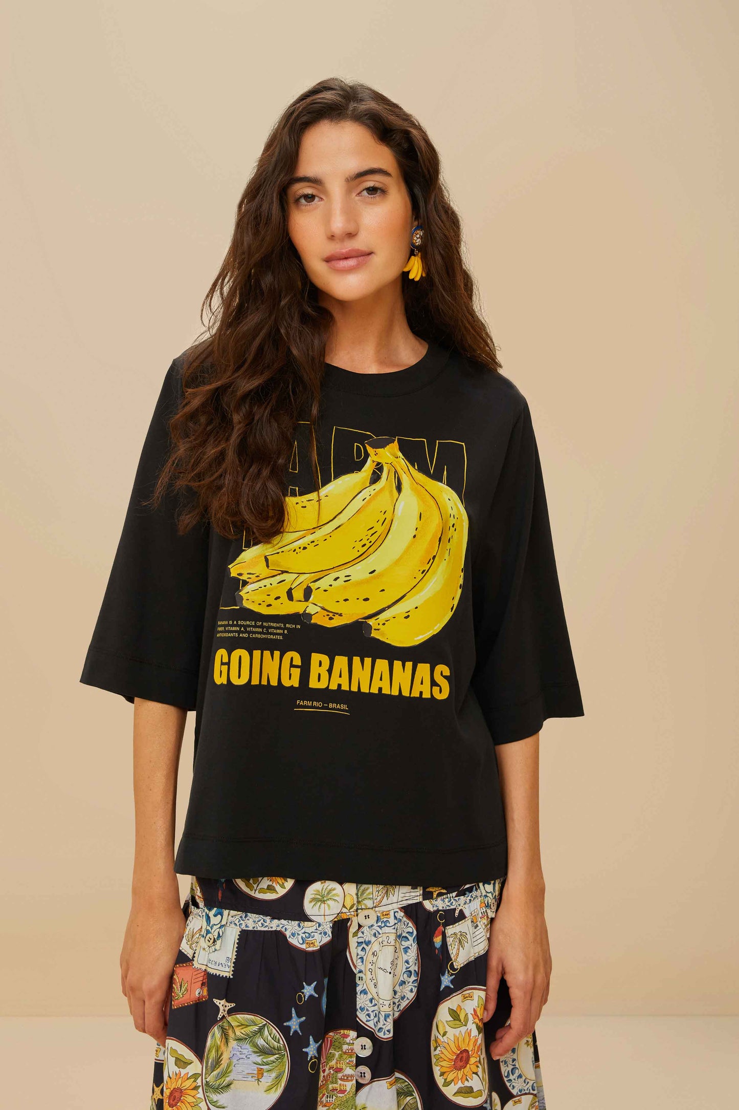 Black Tropical Bananas Organic Cotton T-Shirt