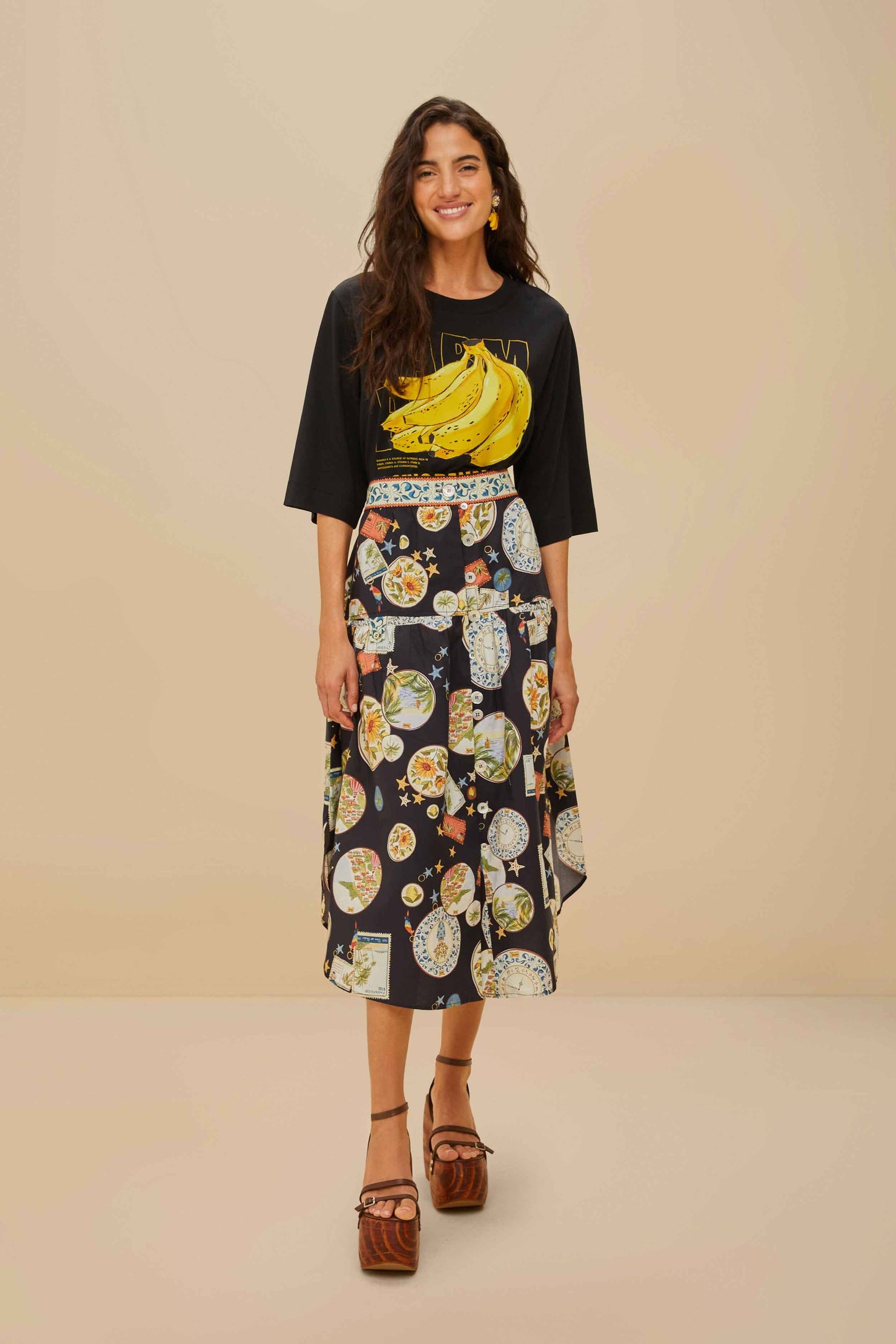 Black Tropical Bananas Organic Cotton T-Shirt