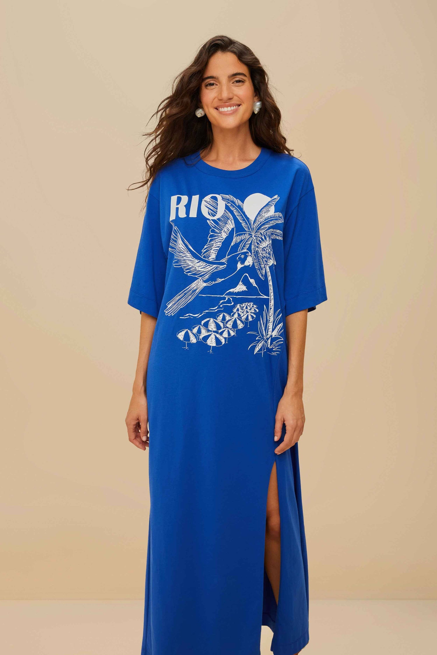 FARM Rio Blue Rio Organic Cotton Maxi Dress, Blue / XXS