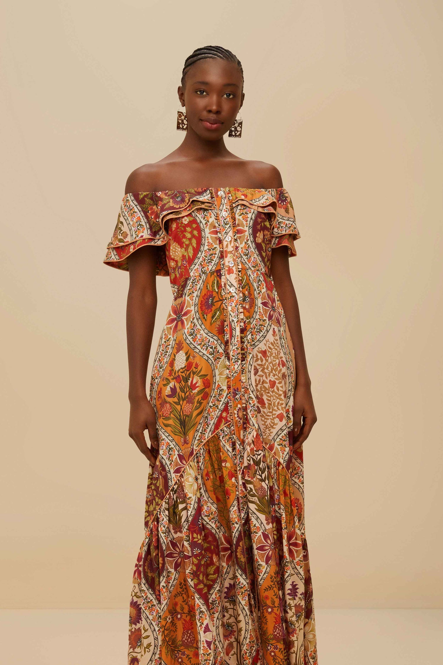 Multicolor Romantic Nature Off-Shoulder Maxi Dress