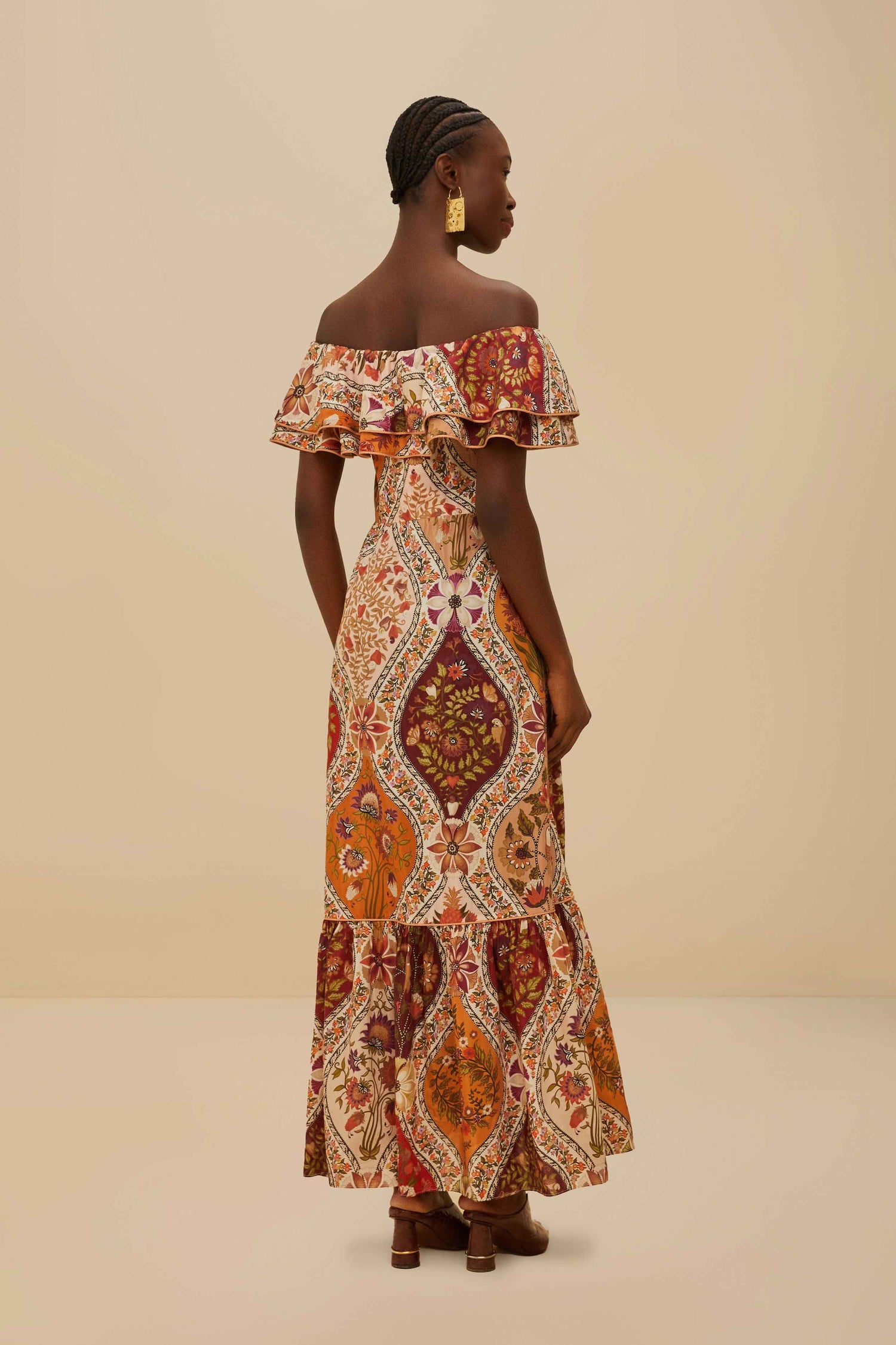 Multicolor Romantic Nature Off-Shoulder Maxi Dress