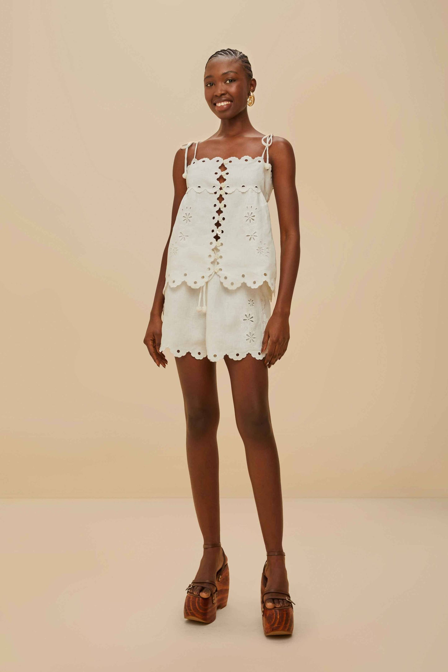 Off-White Flowers Richelieu Euroflax™ Premium Linen Blouse