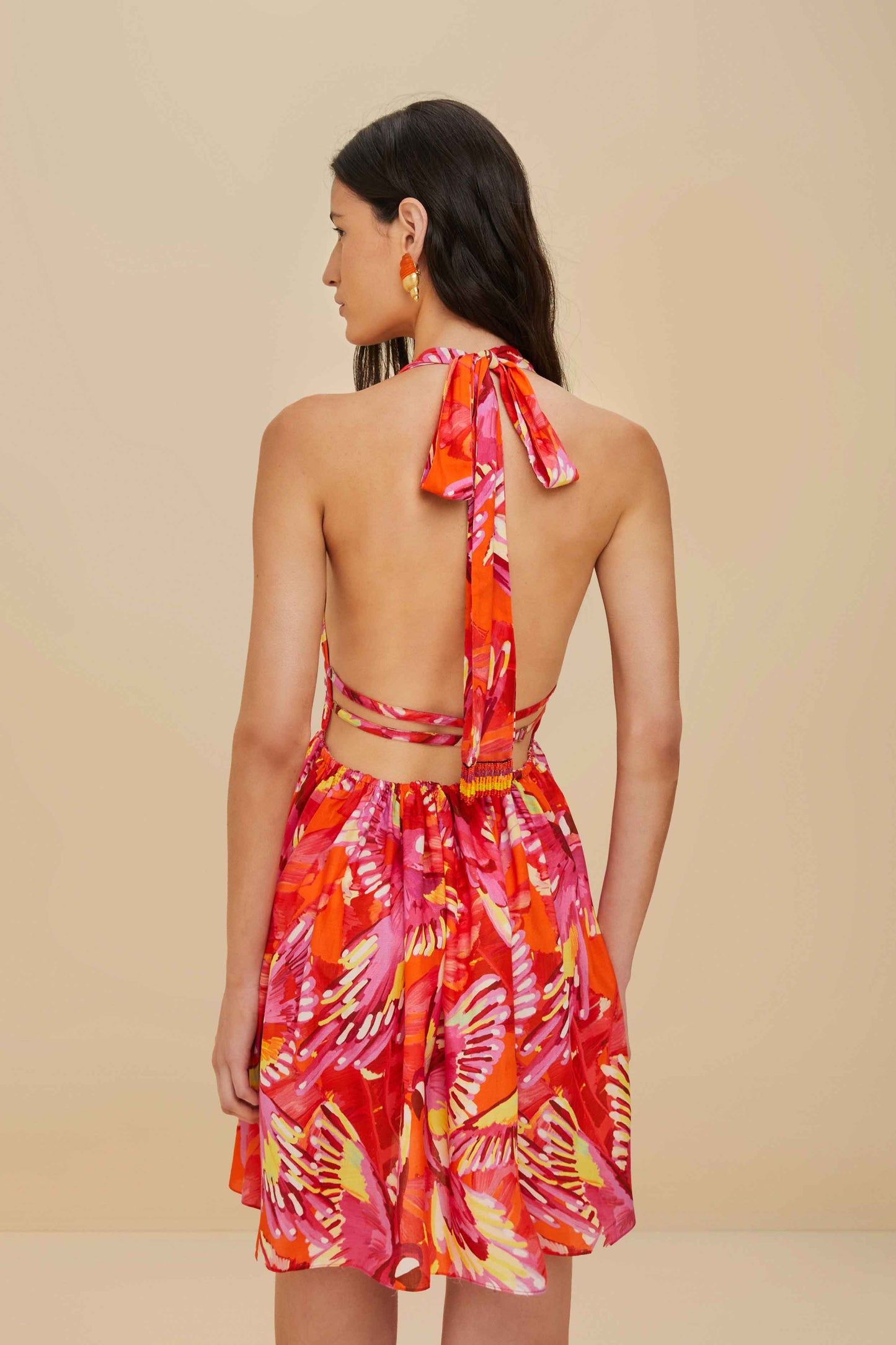 Flying Birds Orange Mini Dress Sleeveless