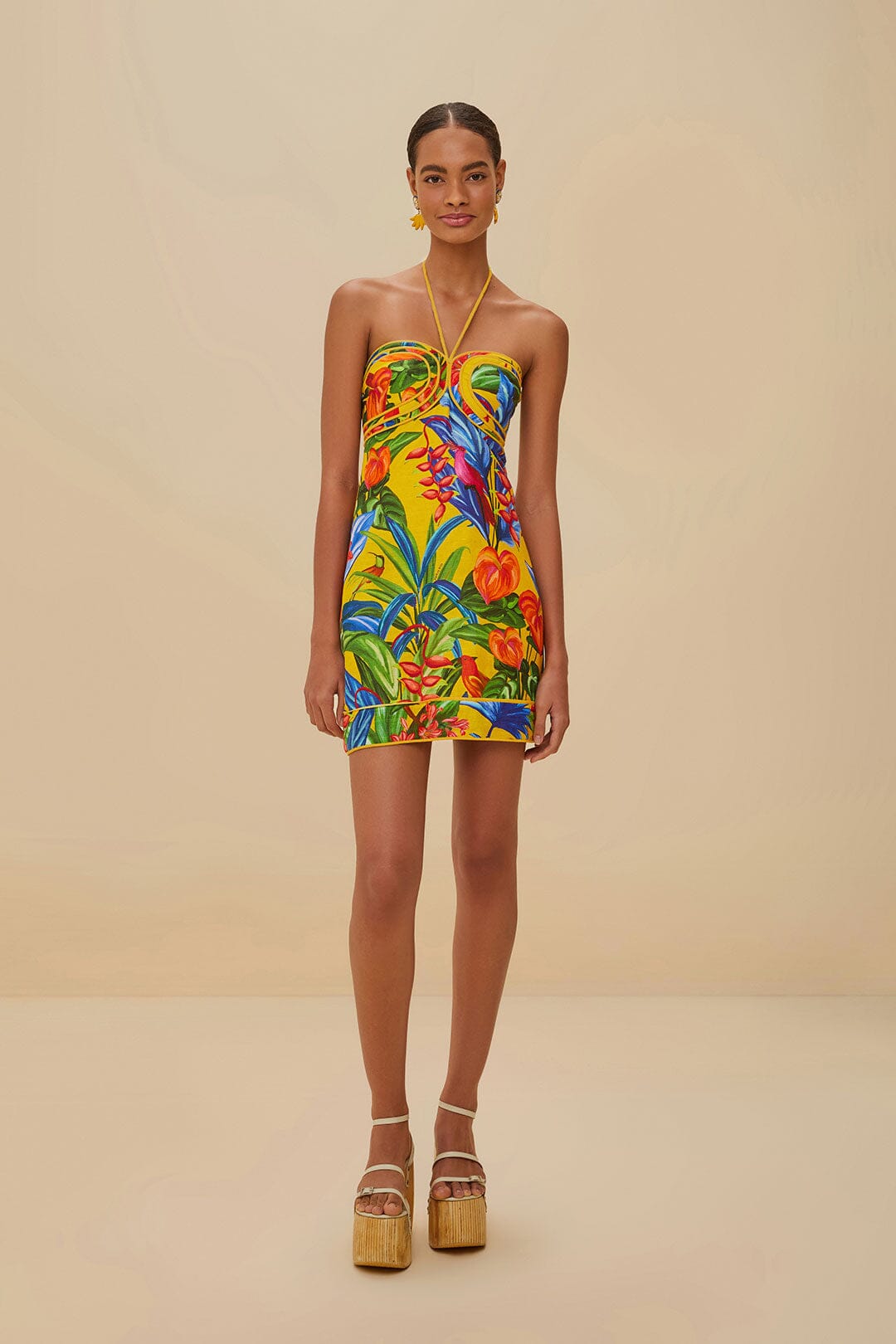 Bright Nature Yellow Mini Dress Sleeveless