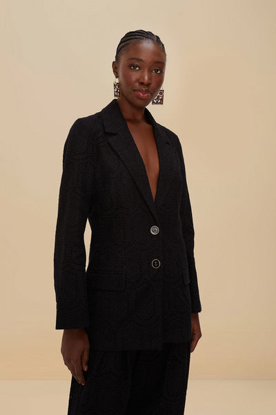 Farm Rio Black Eyelet Blazer, Black / XXS