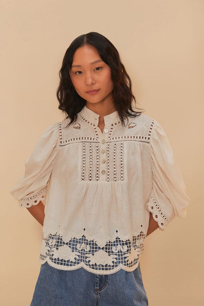 トップス BUNON EMBROIDERY FRILL BLOUSE offwhite BUNON EMBROIDERY FRILL BLOUSE offwhite 1493161276 - TEDMOB