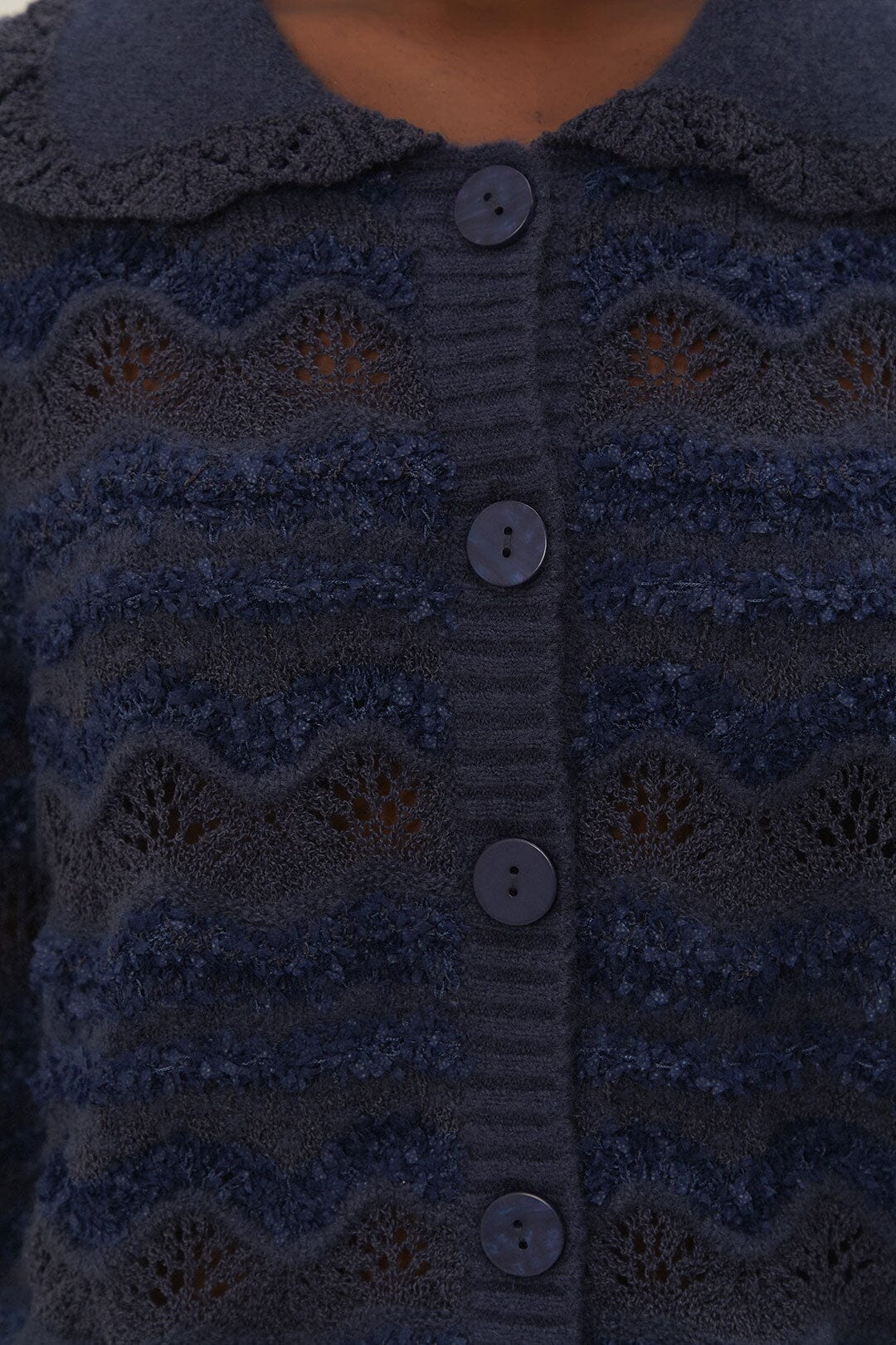 Navy Blue Mixed Stitches Cardigan