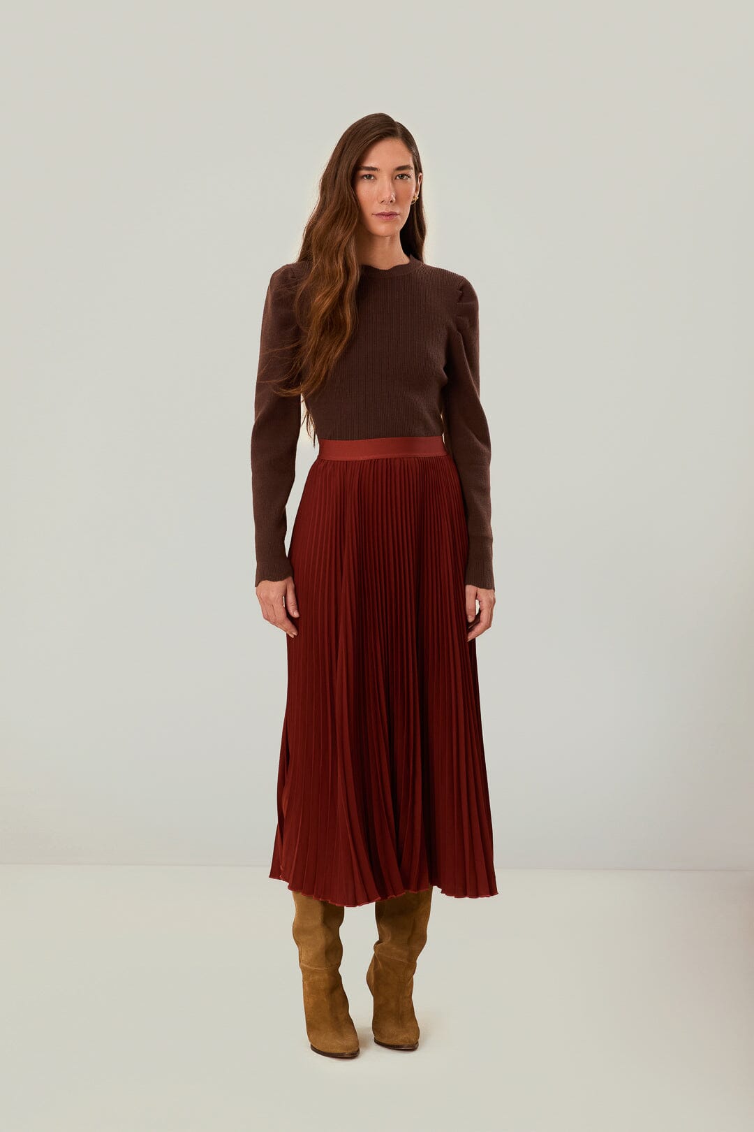 Brown Pleated Maxi Skirt