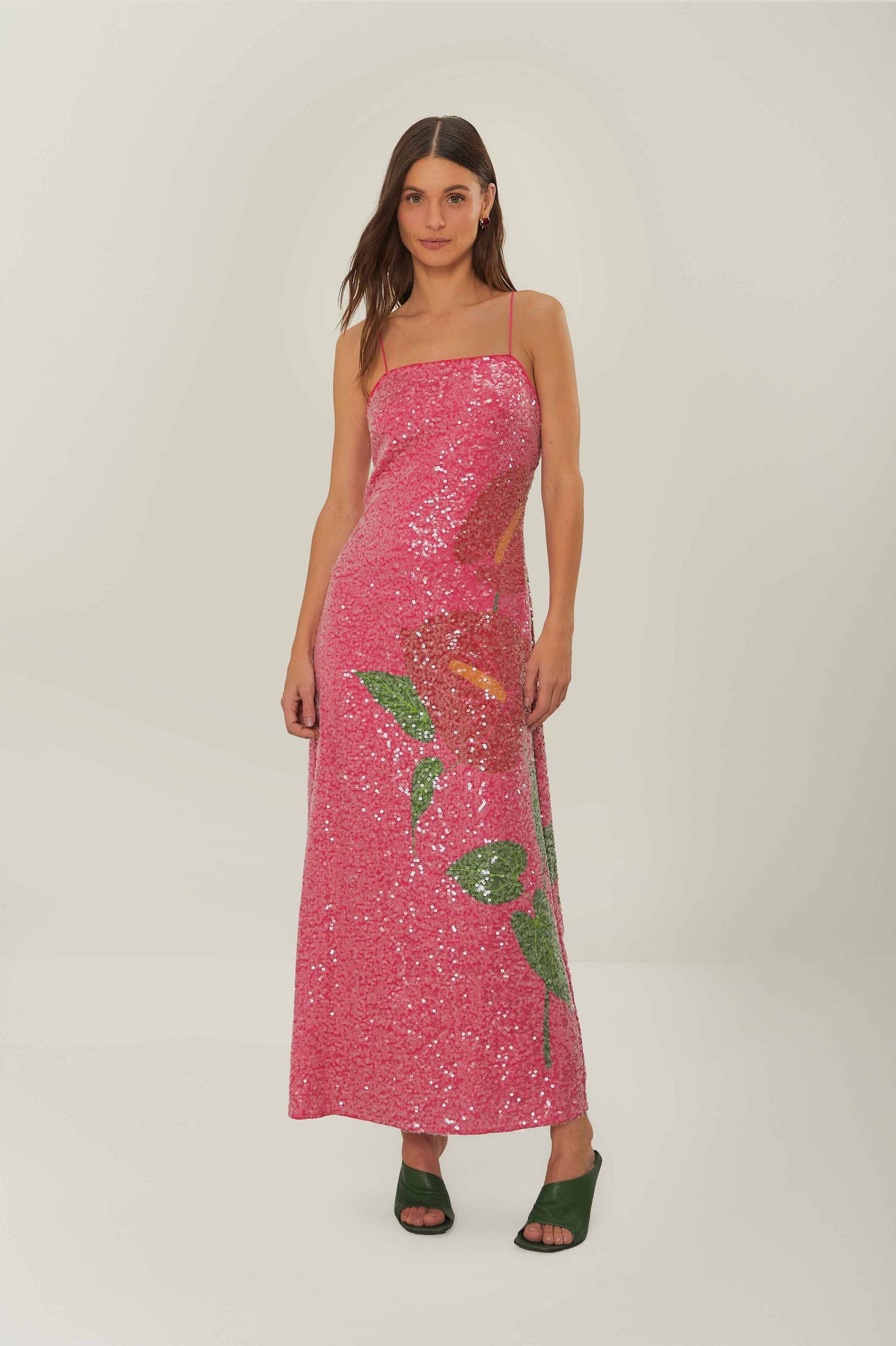 Pink Anthurium Flowers Slip Maxi Dress FARM Rio Pink Anthurium Flowers Slip Maxi Dress FARM Rio