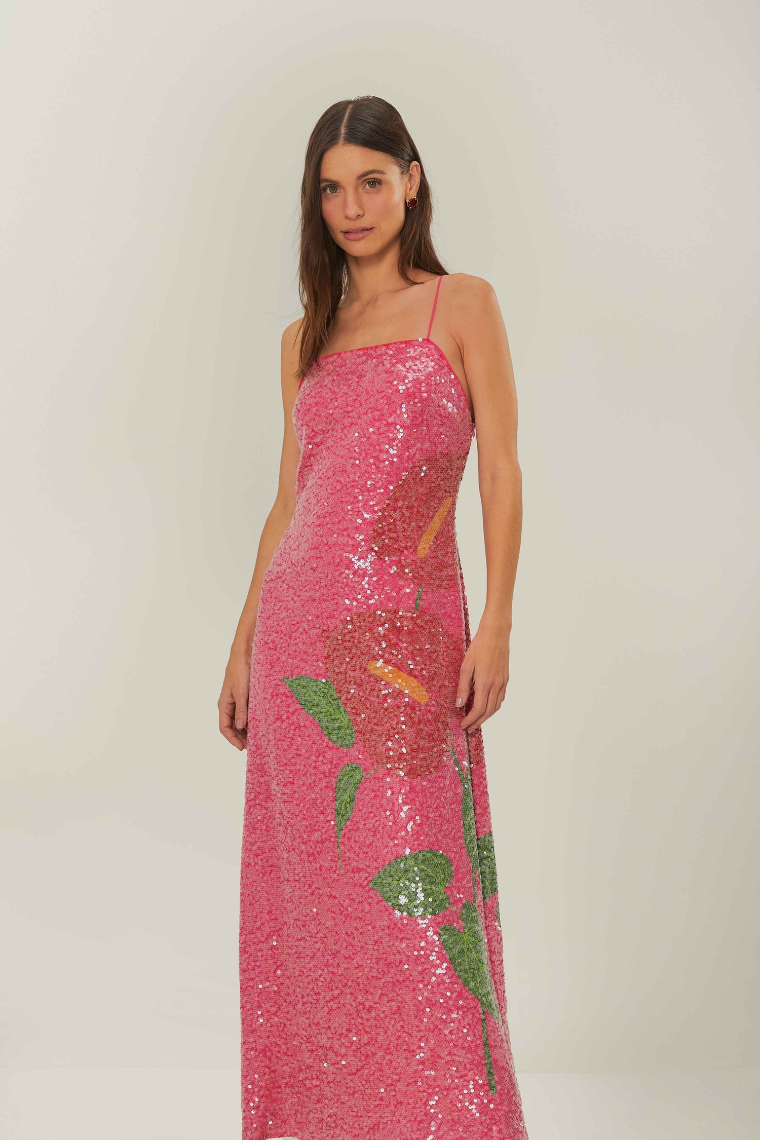 Pink Anthurium Flowers Slip Maxi Dress FARM Rio Pink Anthurium Flowers Slip Maxi Dress FARM Rio