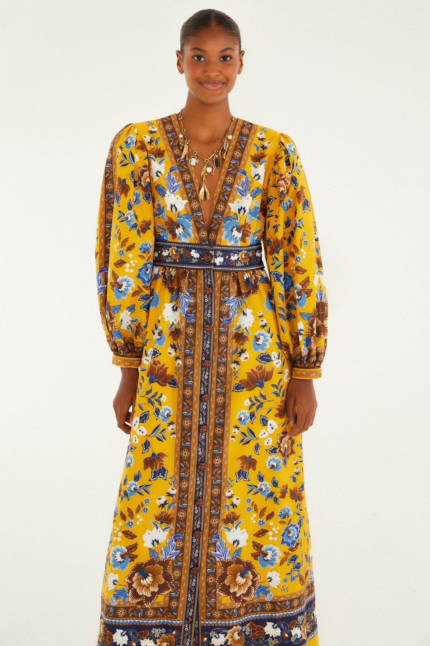 Yellow Flowering Garden Tree Organic Cotton Maxi Dress | FARM Rio Yellow Flowering Garden Tree Organic Cotton Maxi Dress | FARM Rio