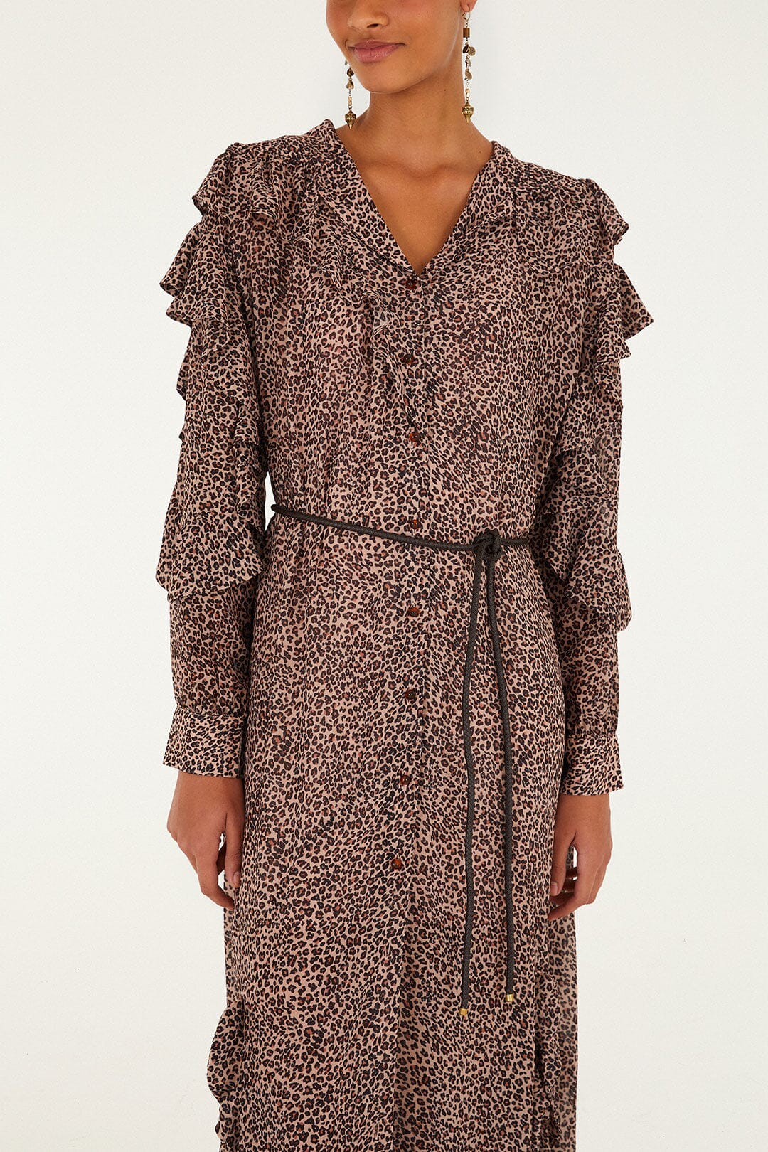 FARM Rio Baby Leopard Ruffle Long Sleeve Maxi Shirtdress in Baby Leopard Pink at Nordstrom, Size Small FARM Rio Baby Leopard Ruffle Long Sleeve Maxi Shirtdress in Baby Leopard Pink at Nordstrom, Size Small