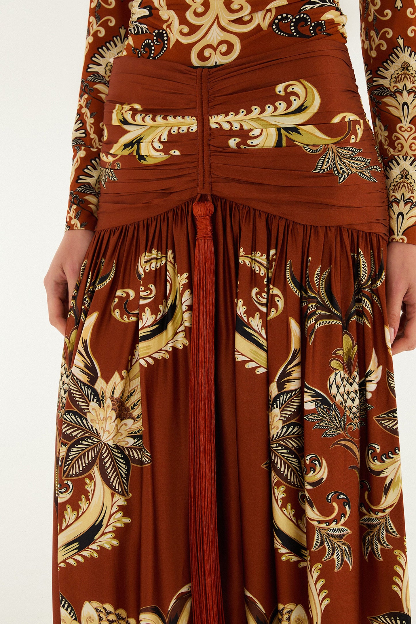 Orange Arabesque Paradise Flower Fringe Lenzing™ Ecovero™ Viscose Midi Skirt