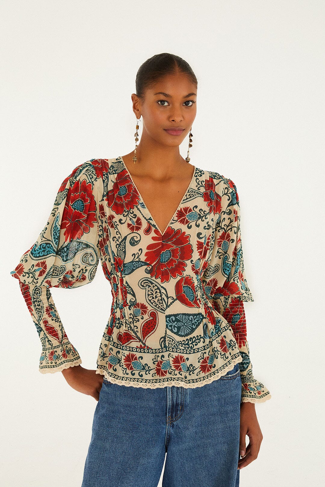 Sand Francesca Long Sleeve Blouse | FARM Rio