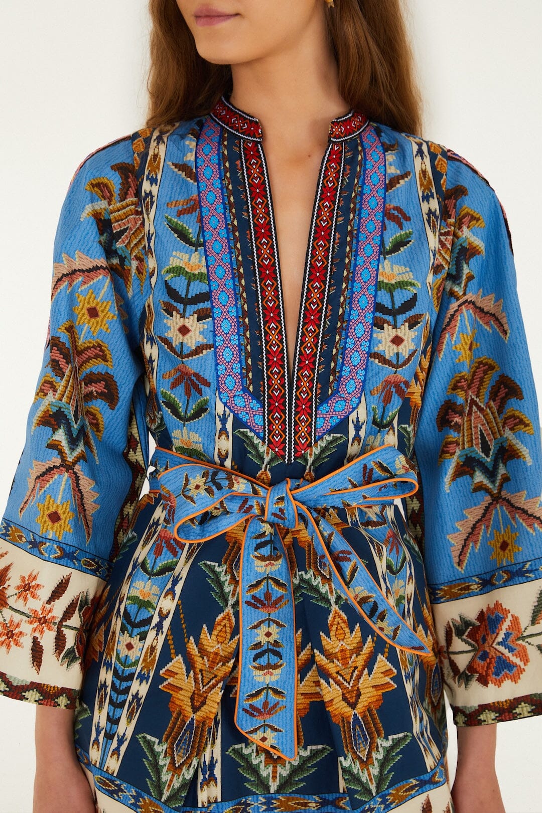 Blue Embroidered Tapestry Organic Cotton Mini Dress | FARM Rio Blue Embroidered Tapestry Organic Cotton Mini Dress | FARM Rio