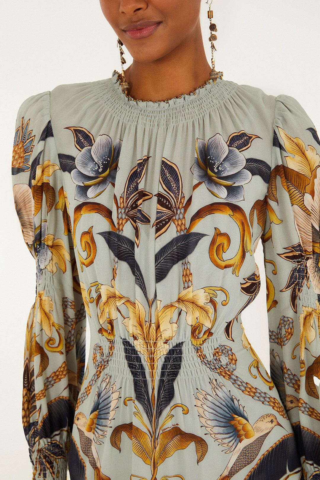 Blue Snake Garden Long Sleeve Mini Dress