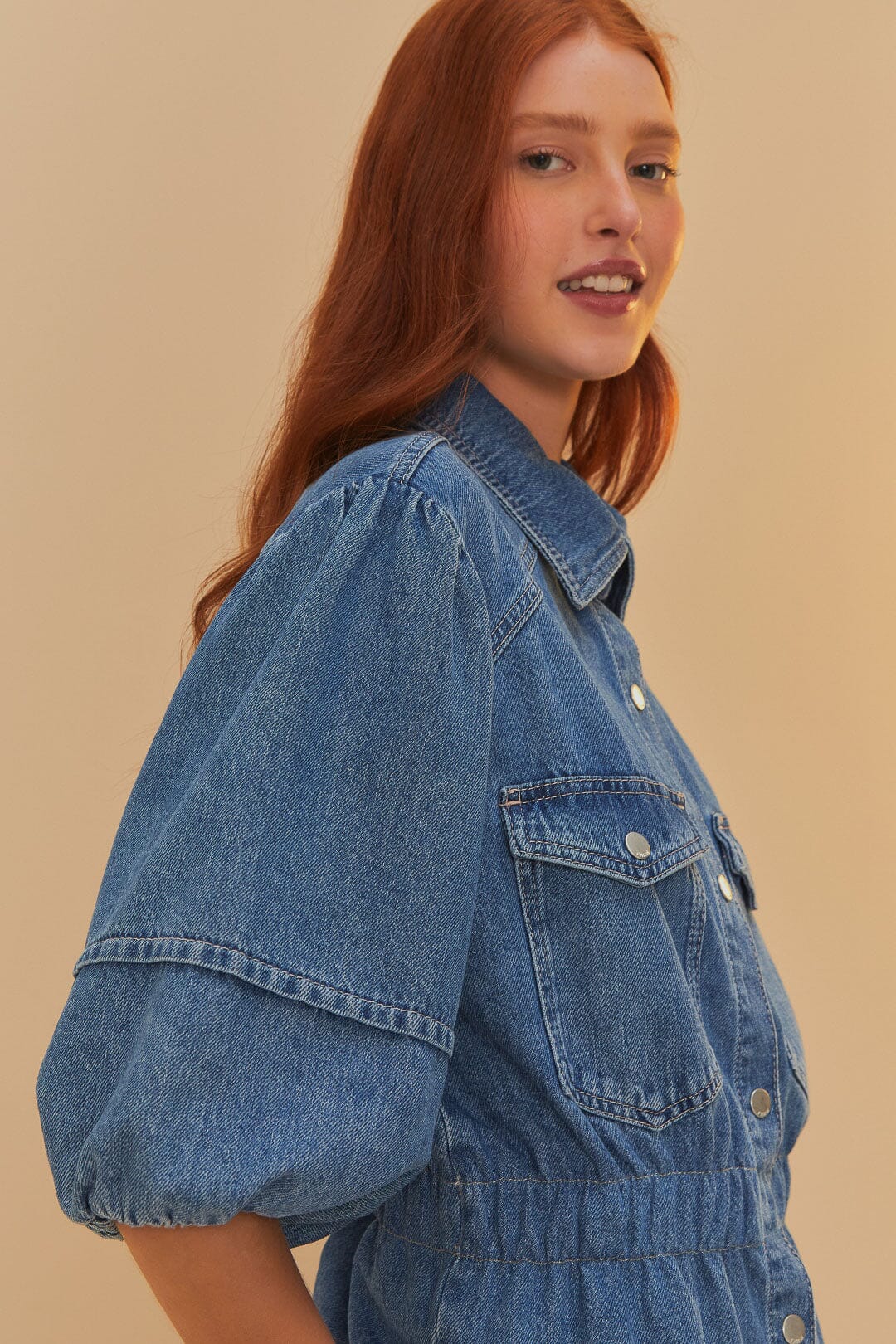Denim Puff Sleeve Shirt – FARM Rio - Main Image