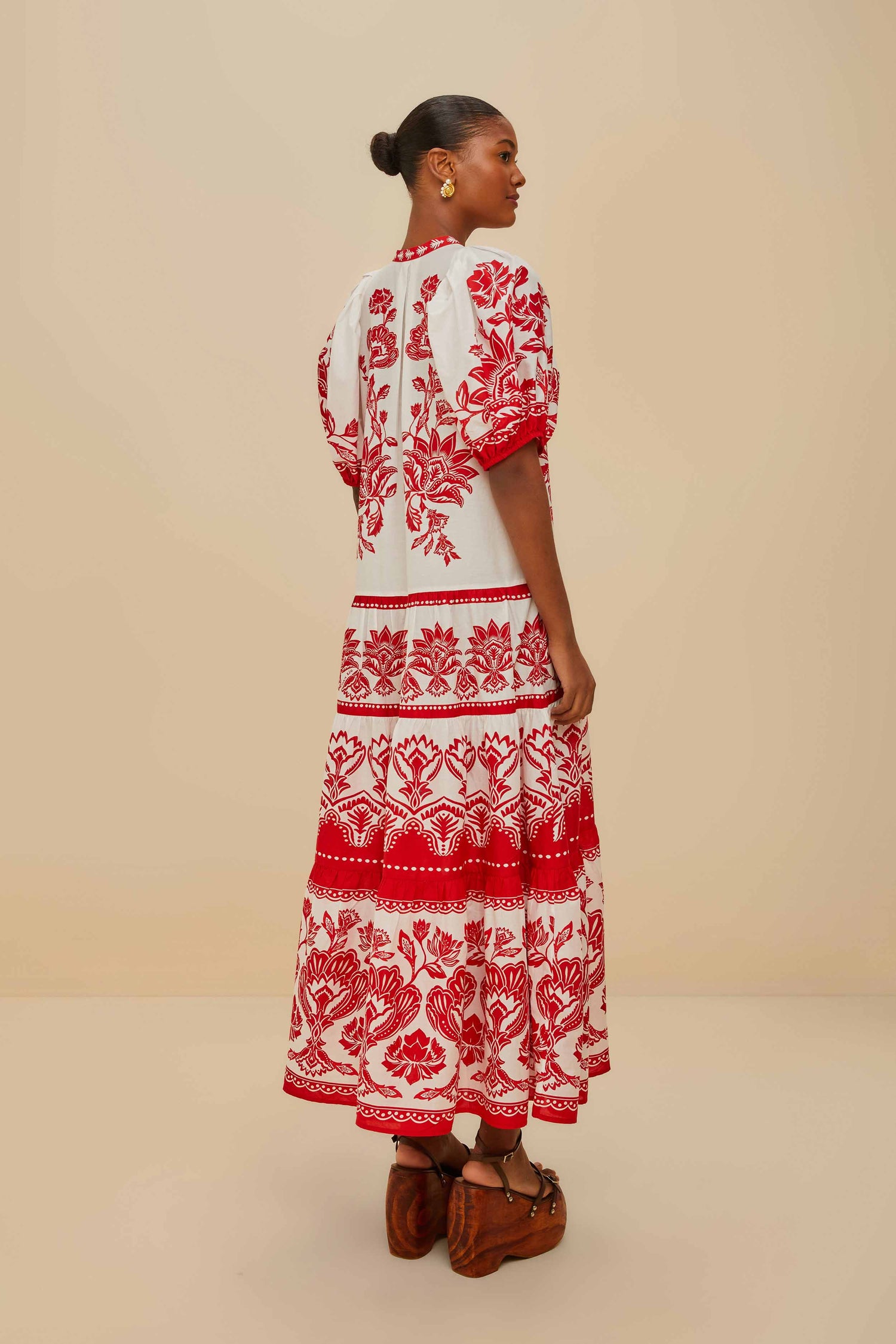 Off-White Boho Garden Short Sleeve Midi Dress