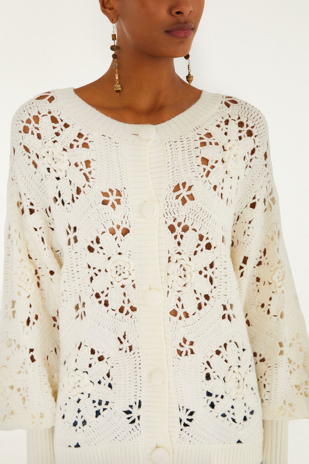 Cardigan précieux à maille ajourée ivoire (XS/S Cardigan précieux à maille ajourée ivoire (XS/S